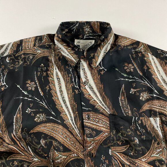 Vintage 90s Goouch Silk Shirt Men's Medium Paisley Abstract Baroque Long Sleeve - Picture 3 of 12